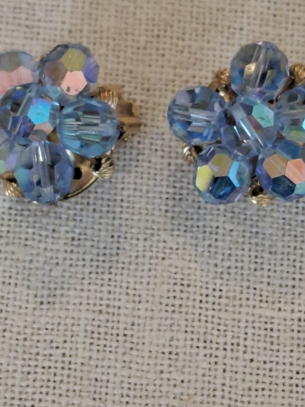 Blue Aurora Crystal Flower Clip-On Earrings
